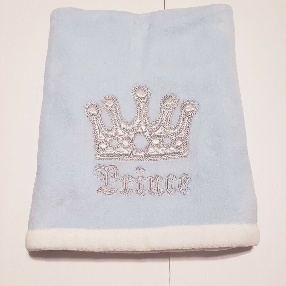 Blankets and Beyond Blue White Prince Crown Baby Boy Fleece Blanket